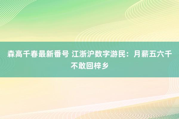 森高千春最新番号 江浙沪数字游民：月薪五六千不敢回梓乡